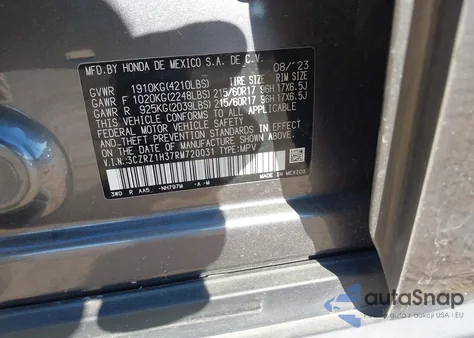 2024 Honda Hr-V 2Wd Lx z USA, uszkodzony, nr VIN 3CZRZ1H37RM720031